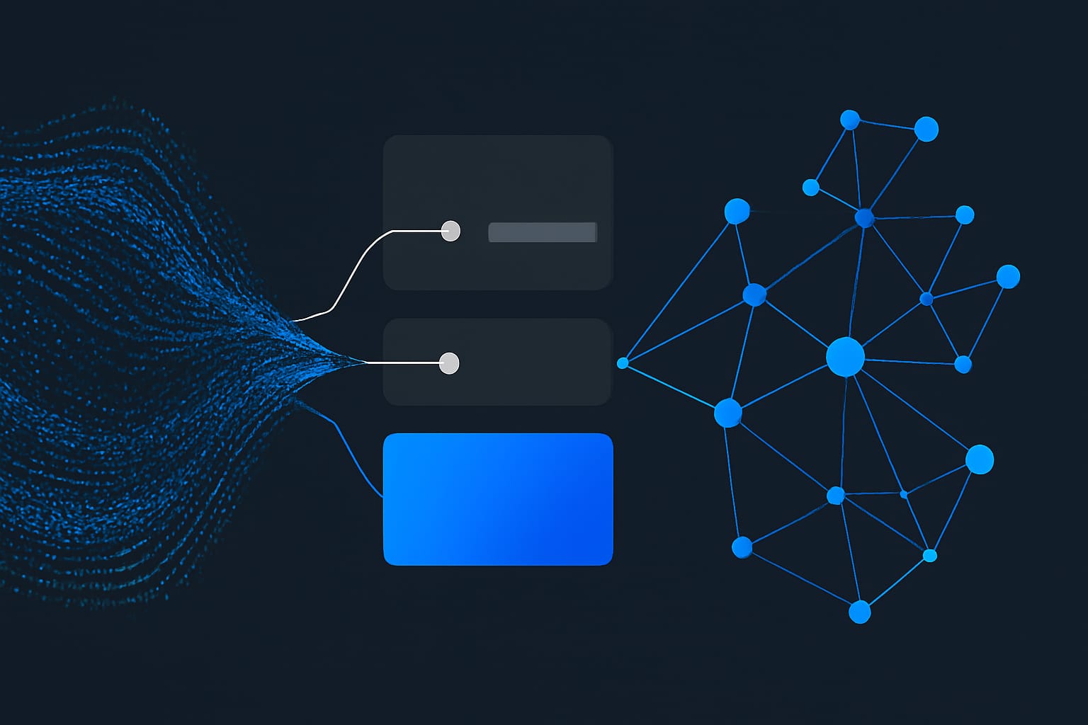 Editorial illustration in dataviz-particles style depicting location vs expression pointer comparison with expression highlighted as the preferred form